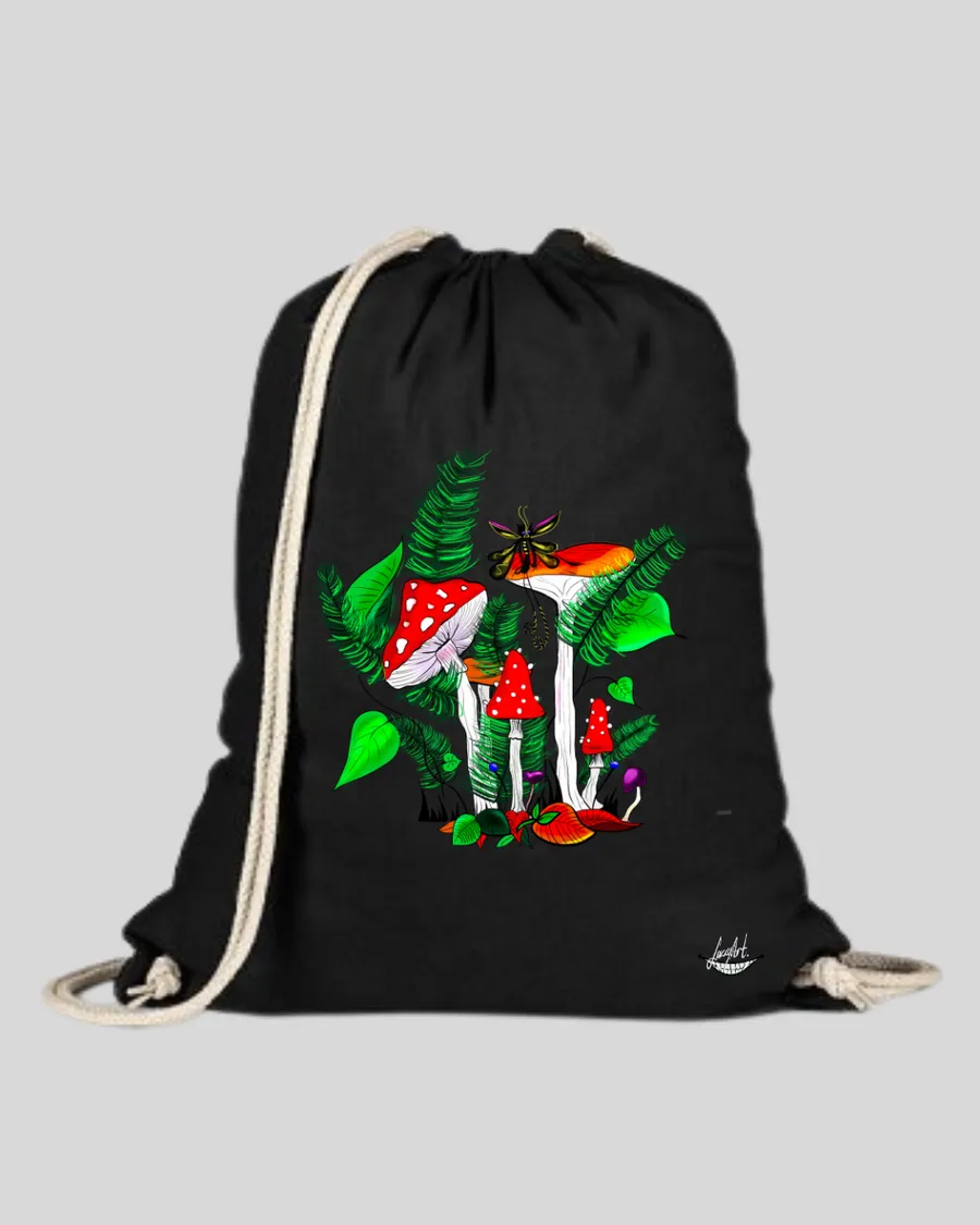 Fuzzy Backpack – Crazy Mushrooms – Black